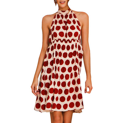 

New Summer Sleeveless Hanging Neck Straps Slim Backless Sweet Wave Point Dress