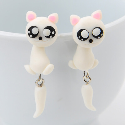 

1 Pair Fashion Creative Earring For Women Cute Animal Dog Cat Pottery Earrings