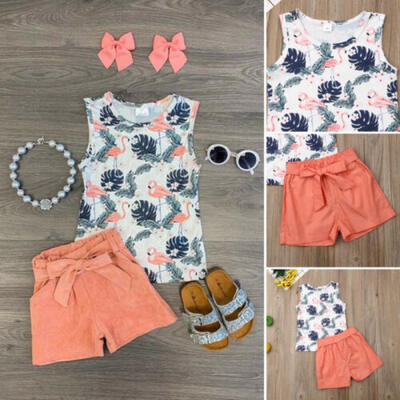 

Summer Baby Girl Kids Flamingo Outfit Clothes T-shirt TopsShorts Pants 2PCS Set
