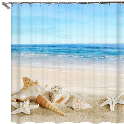 

Greensen Polyester Beach Painting Shower Bath Curtain Waterproof Bathroom Curtain Hanging Hooks