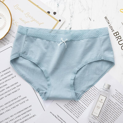 

Women Solid Color Cotton Panties Mid Rise Bowknot Lace Trim Breathable Briefs Underwear Lingerie