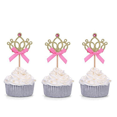 

FUNNYBUNNY Tiara Cupcake Toppers Kids Party Picks with Purple Bows Cake Supplies Wedding Decoration Twinkle Twinkle Little Star