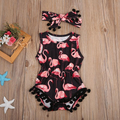 

New Girls Newborn Infant Sleeveless Flamingo Romper Dress Summer 2Pcs Clothing