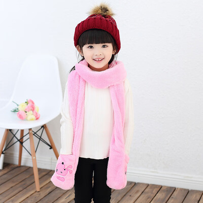 

Korean version of boys&girls thick warm cartoon plush large pocket embroidery scarf gloves winter cute bib