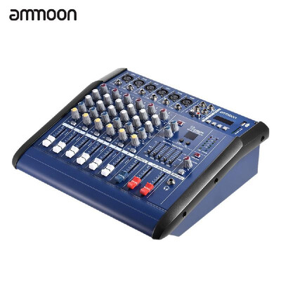 

ammoon 6 Channels Digital Mic Line Audio Mixing Console Power Mixer Amplifier with 48V Phantom Power USB SD Slot for Recording DJ