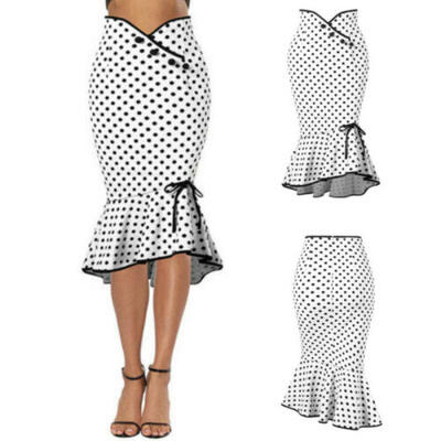 

Fashion Summer Women Pencil Midi Skirt Plain Wave point Long Dress High Waist