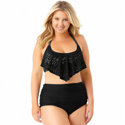 

Plus Size ruffled hanging neck Swimwear high waist backless split swimsuit