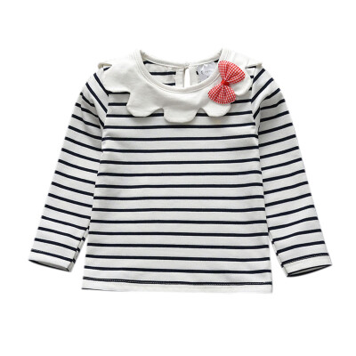 

Spring Autumn Baby Girl T-Shirts 1Y-7Y Long Sleeve Kids Striped Solid Bowknot Design Tops Tees Casual Soft Blouse 5 Colors