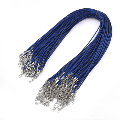 

Waxed Cord Necklace Making with Iron Lobster Claw Clasps Platinum DarkBlue 178"18"45546cm 2mm