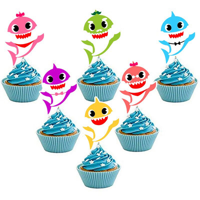 

FUNNYBUNNY 6 Pieces Shark Cupcake Toppers Shark Theme Party Supplies- Shark Family Baby Shower Birthday Party Decorations