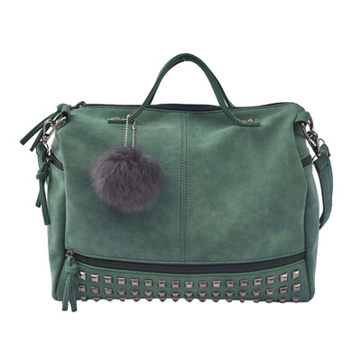 

Tailored Leather Female Top-handle Bags Rivet Larger Women Bags Hair Ball Shoulder Bag