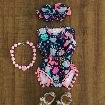 

US STOCK Newborn Baby Girls Unicorn Floral Romper Bodysuit Headband Outfits Set