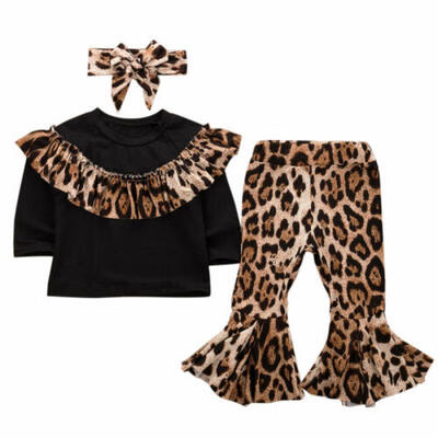 

US Newborn Baby Girl Clothes Set Romper Leopard Top Long Pants Headband Outfits