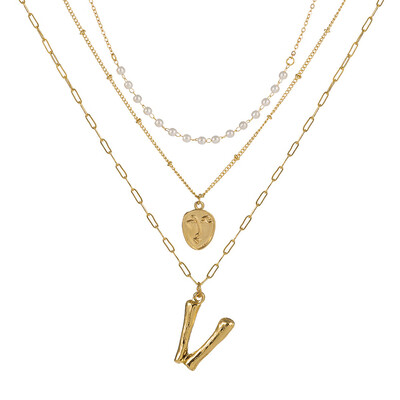 

2019 New Face Coin Beads Alphabet Initial LetterPendant Necklace Female Gold Color Chain Choker Collar Necklaces for Women