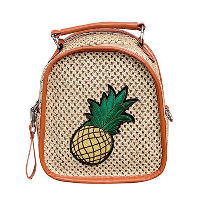 

Straw Rope Backpack Women Woven Pineapple Embroidery Shoulder Crossbody Bag