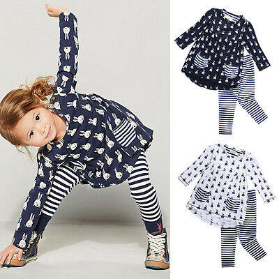 

2Pcs Baby Girls Bunny Print Blouse DressLeggings Pants Set Kids Clothes Outfits