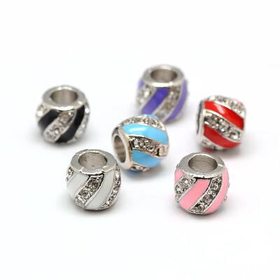 

Platinum Tone Alloy Enamel Rhinestone European Beads Large Hole Drum Beads Mixed Color 10x8mm Hole 5mm