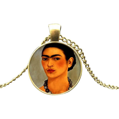 

Fri-da Kah-lo Gemstone Necklace Velvet Self Portrait Pattern Woman Jewelry Art Pendant