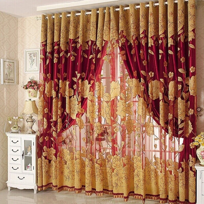 

Stylish Windows Curtain Tulle Jacquard Tulip Flower Sheer Window Curtain Beads Tassel Door Scarf Drapes Valance