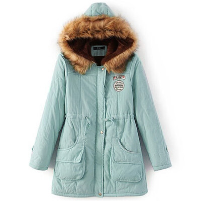 

Winter large fur collar thick lambskin drawstring tooling large size cotton jacket long coat cotton coat