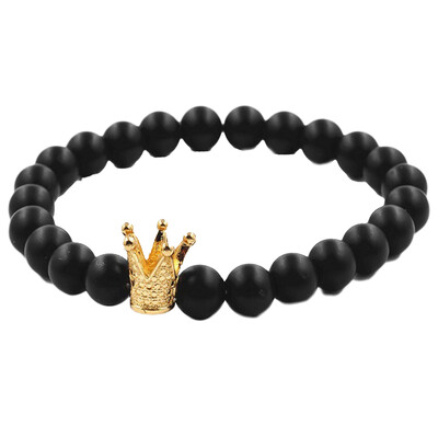 

Natural Stone King Crown Charm Bracelet Men Women Polish Stone Bead Bracelets