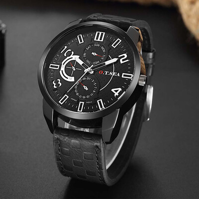 

Gobestart Fashion Casual Business Mens Alloy Three Eye Dial Leather Belt Quartz Watch