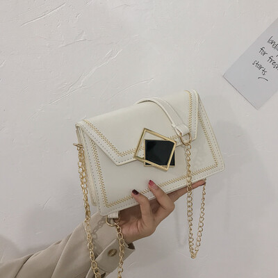 

2019 new foreign style texture chain Messenger bag simple fashion casual shoulder bag female wild embroidery line small square bag
