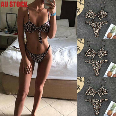 

Women Push Up Brazilian Leopard Print Bikini Padded Thong Bathing Swimwear Beach
