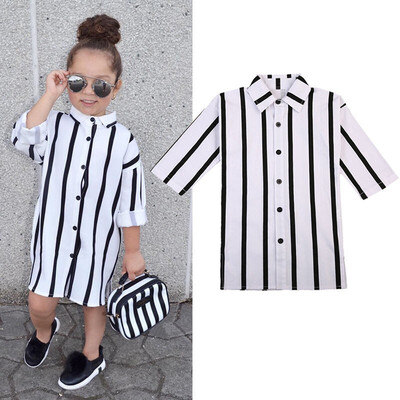 

Fashion Girl Striped Toddler Kid Dress Long Sleeve Buttons Shirt Dresses Clothes