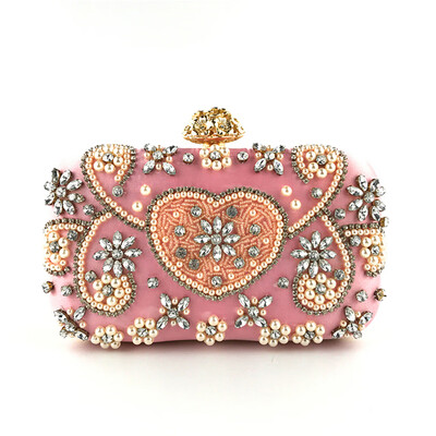 

Tailored Women Crystal Beaded Clutch Evening Chain Bow Hardware Party HandBag
