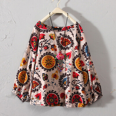 

Women O Neck T-Shirt Ladies Retro Floral Summer Beach Loose Tunic Blouse Tops