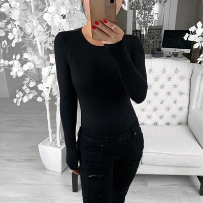 

Women Sexy Bodycon Romper Tops Jumpsuit Bodysuit Stretch Leotard Long Sleeve