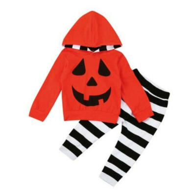 

Toddler Baby Girl Boy Halloween Clothes Hooded Tops Stripe Long Pants Outfits