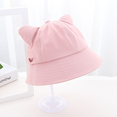 

New Korean spring&autumn womens lovely ears embroidery fashion solid color hat tide sun shading fisherman hat basin hat
