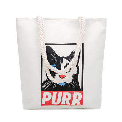 

Women Canvas Casual Handbags Shoulder Bags Portable Cat Print Shopping Bag