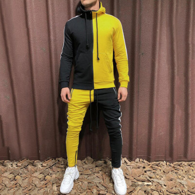 

Toponeto Mens Autumn Patchwork Zipper Sweatshirt Top Pants Sets Sports Suit Tracksuit