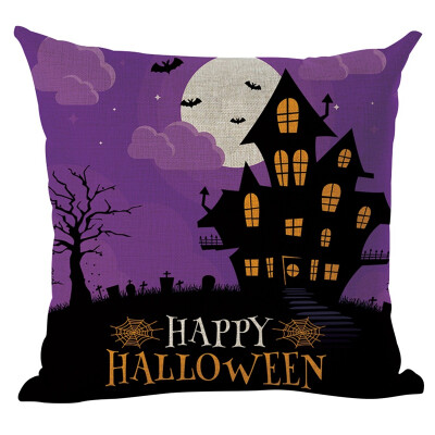 

Happy Halloween Flax Square Pillow Case Witch Pumpkin Pattern Decorative Throw Pillow Cover for Home Bar Halloween Home Supplies