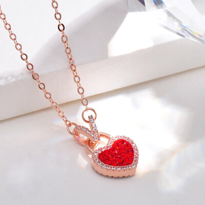 

Small red heart 925 silver necklace female clavicle chain
