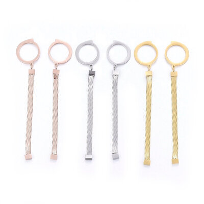

304 Stainless Steel Dangle Stud Earrings Ring with Chain Mixed Color 75x145x35mm Pin 08mm