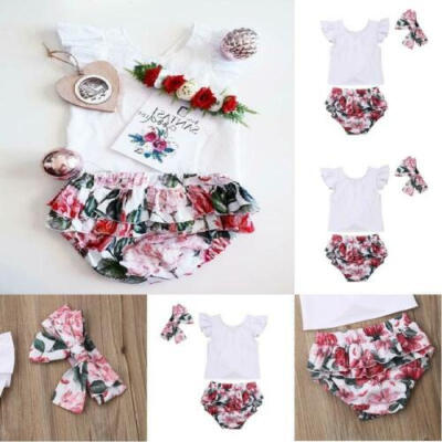 

Toddler Newborn Baby Girl Sleeveless Tops Shirts Floral Shorts Pants Set Clothes