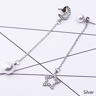 

New Women Fashion Dissymmetry Star Moon Long Earrings