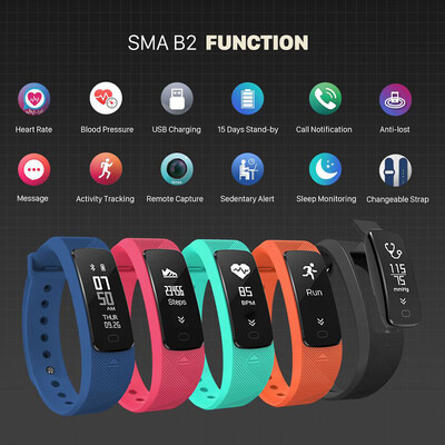 

SMA B2 Smart Band 3ATM Water-resisitant Heart Rate Blood Pressure Checker Sports Tracker Alarm Sedentary Reminder Anti-lost Smart