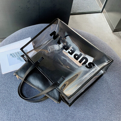 

2019 summer new Korean version of frosted fashion jelly mother bag transparent girl portable Tote bag