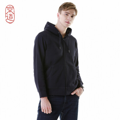 

JZAO mens sweater thick brushed sweater hooded zipper sweater navy  code