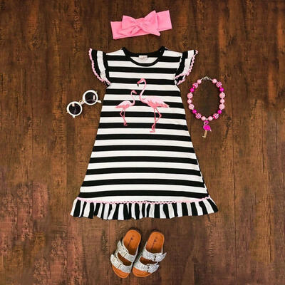 

Lovely Flamingo Kids Baby Girls Casual Striped Dress Sundress Outfits Clothes Summer