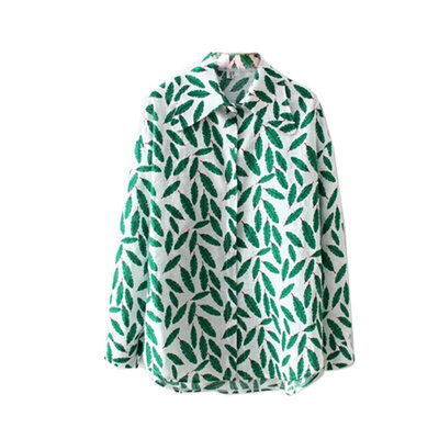 

Women Summer Long Sleeve Shirts Floral Print Loose Beach Style Blouse Tee Casual Turn-down Collar Tops