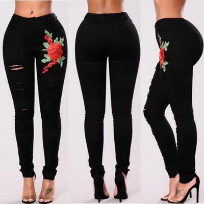 

Ladies Embroidery Sexy Womens High Waisted Jeans Skinny Leg Stretch Jegging