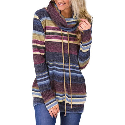 

Striped Turtleneck Sweater Women Knitted Long Sleeve Loose Pullover Tops
