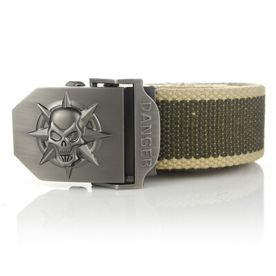 

Skull Alloy Automatic Buckle Mens Belt Personality Mens Belt for Teenager Boy Stripe Canvas Luxury Strap Male Belts 150 160cm