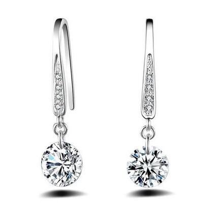 

Women Fashion Jewelry 925 Sterling Silver Plated Crystal Dangle Earring Stud